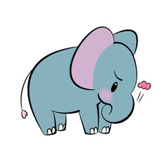 Emotional sticker with cute elefant. Kawaii style. Cartoon emoji sticker with angry elefant. Vector illustration.