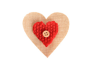 isolated heart made of natural material and button