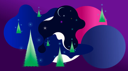 Christmas night. New Year. Colorful space