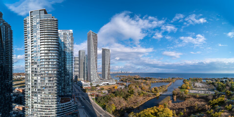 Panorama  of South Etobicoke condos mimco by lakeshore and Queensway and Parklawn	 - obrazy, fototapety, plakaty