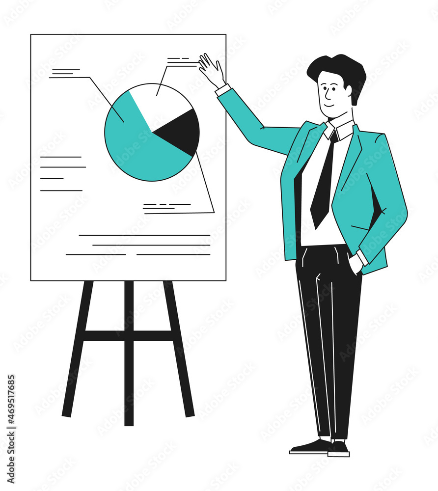 Poster man presenting diagram. business man explaining chart. presentation concept