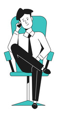 Businessman talking on phone. Man sitting in office chair