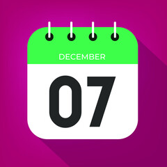 December day 7. Number seven on a white paper with green color border on a red wine christmas background vector.