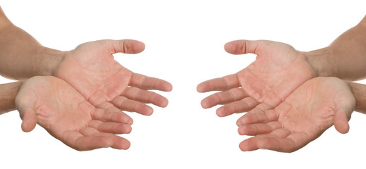 Man showing hands without and with calluses on white background., closeup. Collage