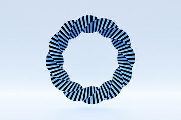 3D rendering blue glowing neon round fractal, portal on whitte isolated background