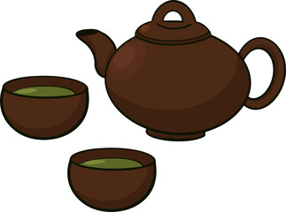 Tea collection colored elements in graphic style, hand-drawn vector illustration.