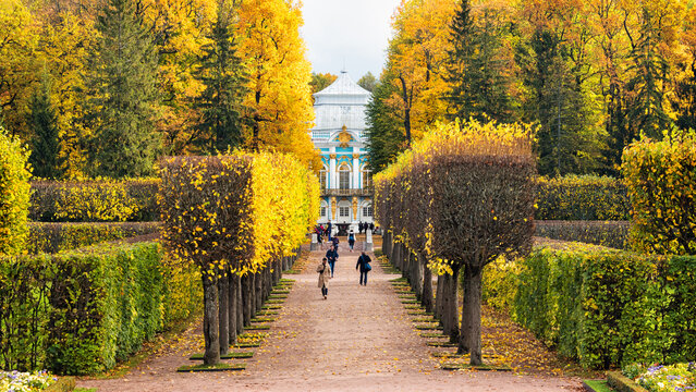Hermitage Pavilion as seen through the Hermitage alley, Catherine Park, Pushkin (Tsarskoye Selo), near St. Petersburg