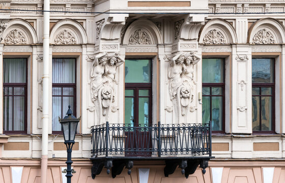 Caryatid figures on the facade of a building in St. Petersburg