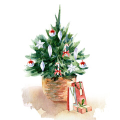 christmas tree with gifts and decorations