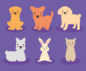 cute pets icon set