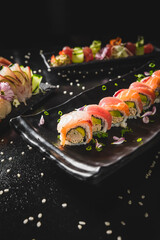 Perfect Sushi Japanese Asian Seafood Food Dish Menu Gourmet Restaurant Chef on Dark Background