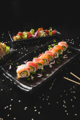 Perfect Sushi Japanese Asian Seafood Food Dish Menu Gourmet Restaurant Chef on Dark Background