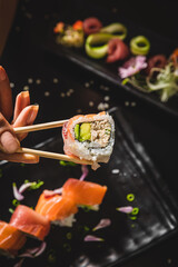Perfect Sushi Japanese Asian Seafood Food Dish Menu Gourmet Restaurant Chef on Dark Background