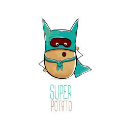 vector funny cartoon cute brown super hero potato with green hero cape and hero mask isolated on white background. My name is potato vector concept. super vegetable food character