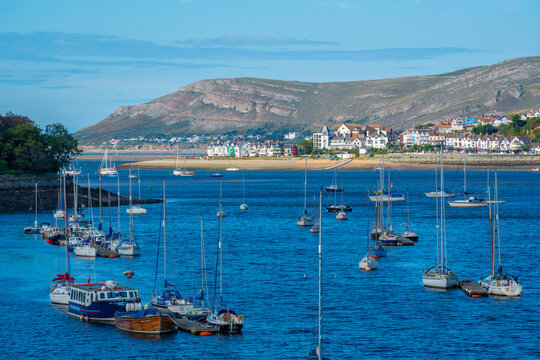 View of boats of the Conwy River, Conwy, Gwynedd, North Wales