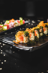 Perfect Sushi Japanese Asian Seafood Food Dish Menu Gourmet Restaurant Chef on Dark Background