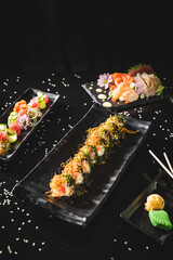 Perfect Sushi Japanese Asian Seafood Food Dish Menu Gourmet Restaurant Chef on Dark Background