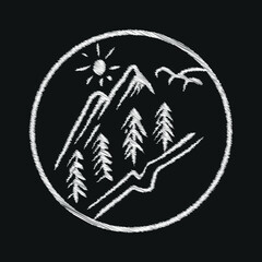 Nature mountain vector illustration. Hand drawing style.