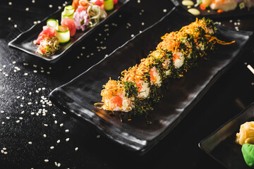 Perfect Sushi Japanese Asian Seafood Food Dish Menu Gourmet Restaurant Chef on Dark Background