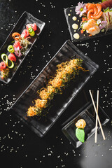 Perfect Sushi Japanese Asian Seafood Food Dish Menu Gourmet Restaurant Chef on Dark Background