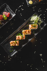 Perfect Sushi Japanese Asian Seafood Food Dish Menu Gourmet Restaurant Chef on Dark Background