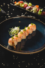 Perfect Sushi Japanese Asian Seafood Food Dish Menu Gourmet Restaurant Chef on Dark Background