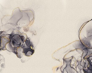 Abstract grey purple liquid fluid art alcohol inks splash background with glitter and paper texture 