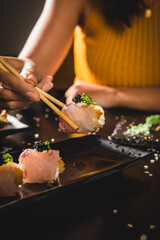 Perfect Sushi Japanese Asian Seafood Food Dish Menu Gourmet Restaurant Chef on Dark Background