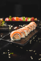 Perfect Sushi Japanese Asian Seafood Food Dish Menu Gourmet Restaurant Chef on Dark Background
