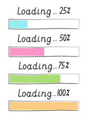 Loading progress bar vector style in doodle style. Updated progress circle bar icons. Slow loader button. Load progress bar for UI.