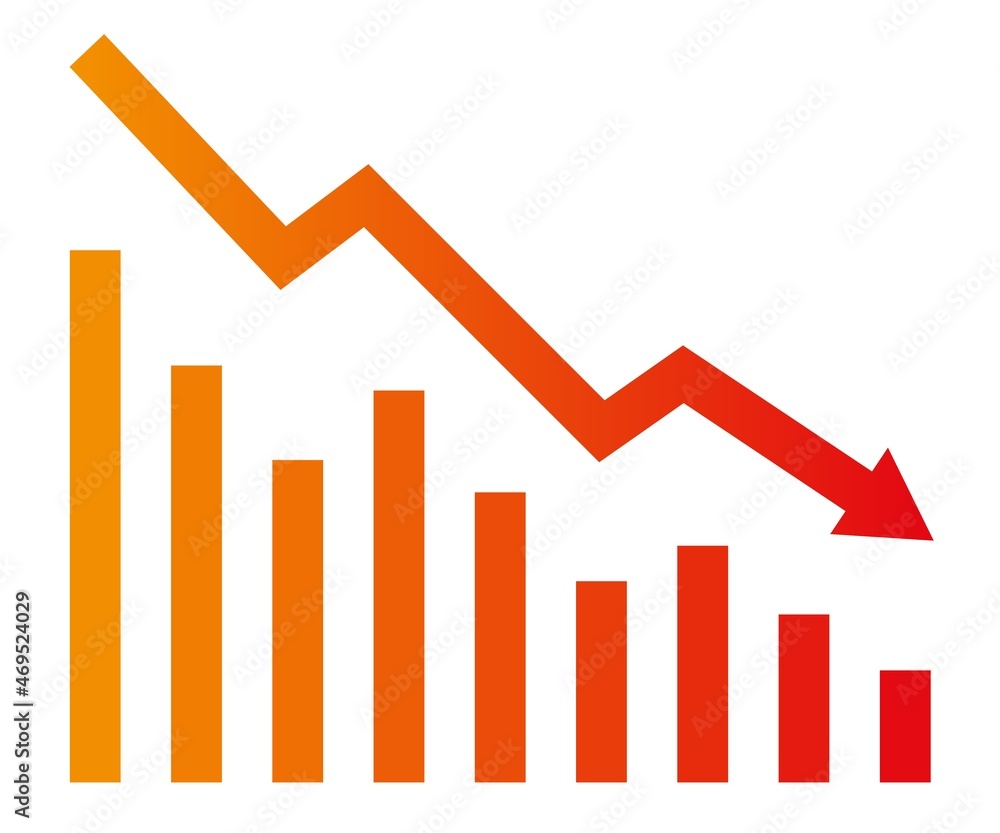 Poster graph with decrease report. diagram with recession and bankruptcy progress. business and finance vec