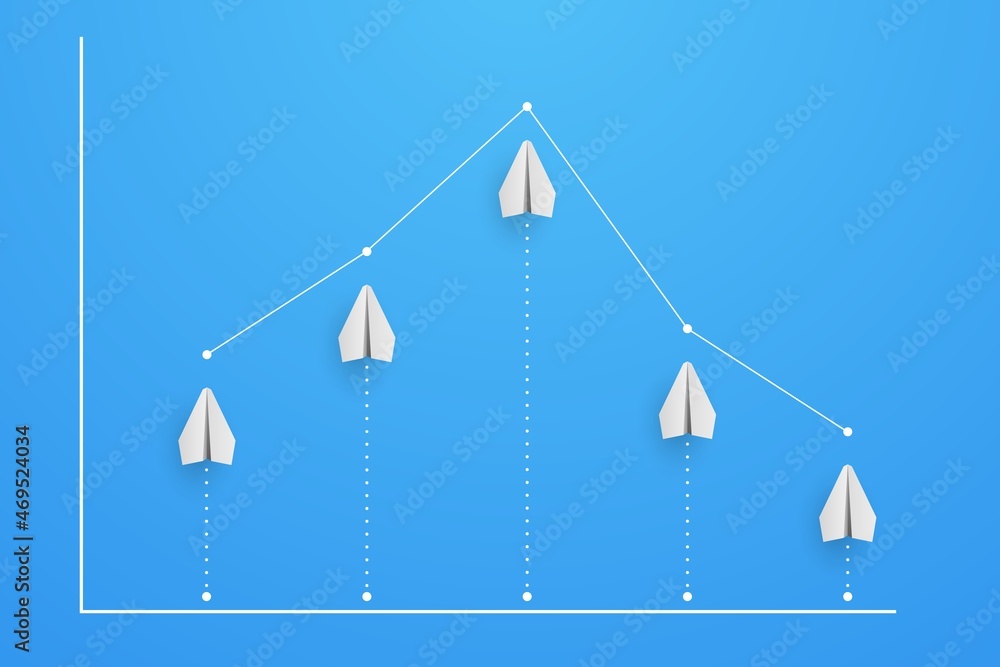 Poster graph and diagram from planes with decrease. finance and business concept. vector