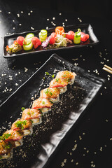 Perfect Sushi Japanese Asian Seafood Food Dish Menu Gourmet Restaurant Chef on Dark Background