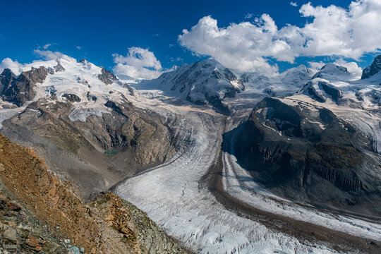 Mountains and Glacier on the Pennine Alps, Gornergrat, Zermatt, Valais, Switzerland