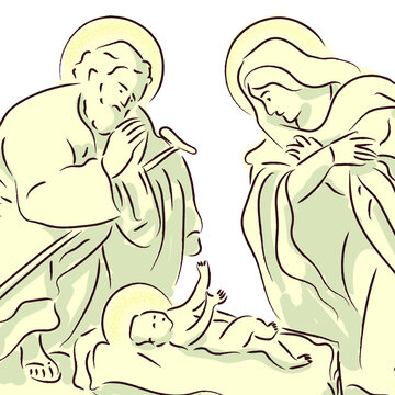 Birth of baby Jesus, image of the nativity scene, Christian religious holiday of Christmas.