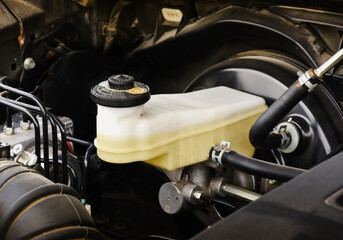 Brake fluid reservoir of brake system in the car - obrazy, fototapety, plakaty