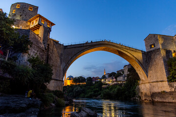 Fototapeta na wymiar Mostar, Bosnia and Herzegovina, Bridge and Old Town
