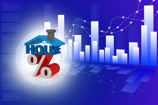 3d illustration home with persentage 
