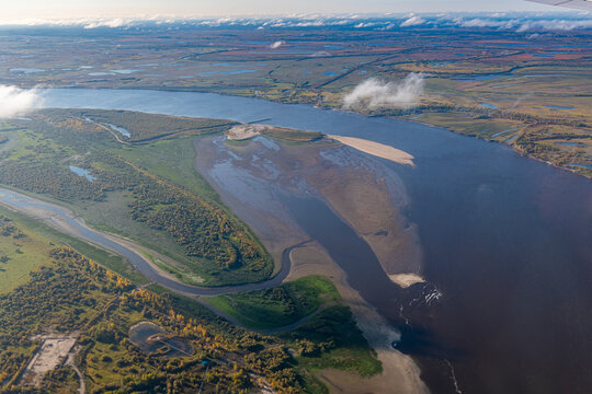 Aerial of the Ob River near Nizhnevartovsk, Khanty-Mansi Autonomous Okrug