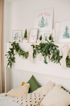 bright interior in Scandinavian style, decorations for Christmas.
