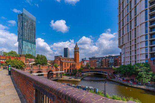 View of 301 Deansgate, St. George's church, Castlefield Canal, Manchester