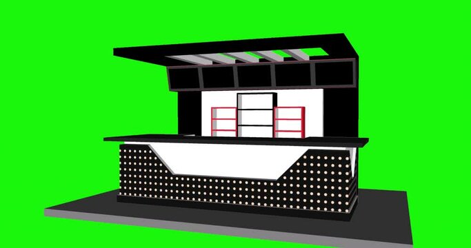 Creative exhibition stand design. Booth template 3 colors with polka dot motif in the middle. 4K video animation with Green screen.
