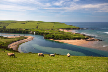 Bantham Sand beach across the River Avon seen from Bigbury-on-Sea, Bantham, South Hams district, Devon
