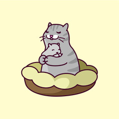 cat cute mom and baby kitten sleep