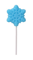 Front view of blue handmade christmas snowflake lollipop