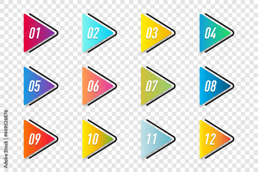 Poster Set of colorful number bullet point with shadow. Vector illustration
