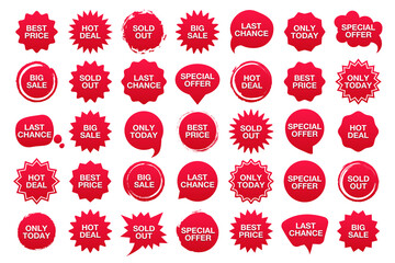 Set of red tag sticker for sale marketing and advertising. Vector illustration