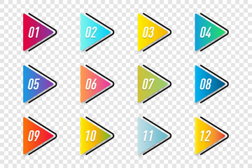 Set of colorful number bullet point with shadow. Vector illustration - obrazy, fototapety, plakaty