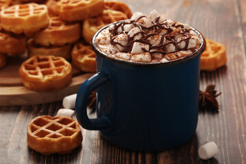 A mug with hot chocolate with marshmallow