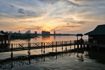The bridge and the sunset at beach, Pattaya, Thailand